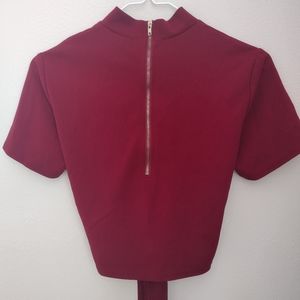 Red Cropped Turtleneck Zipper Top